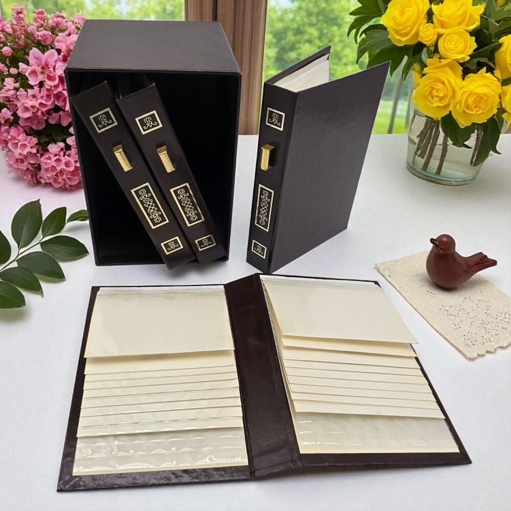 Mid Century Photo Album Set for 3x5 Photos (Embossed Spines with Gold Handles)